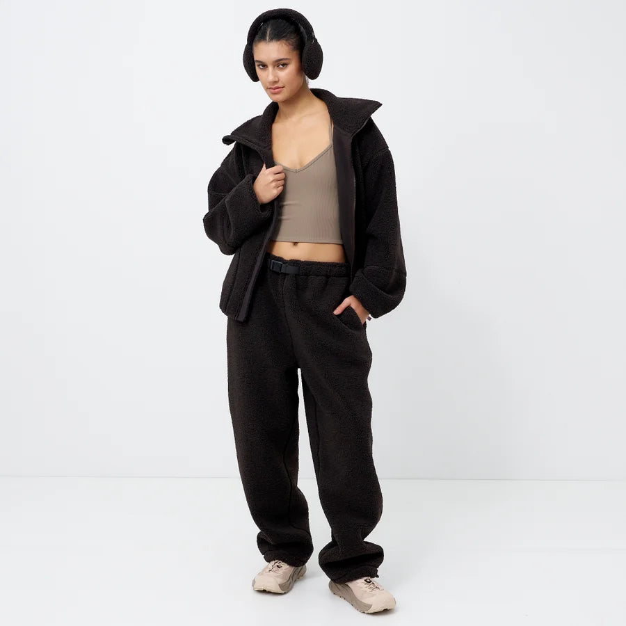 Black Sherpa Fleece Jogger Pants