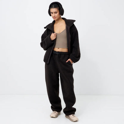 Black Sherpa Fleece Jogger Pants