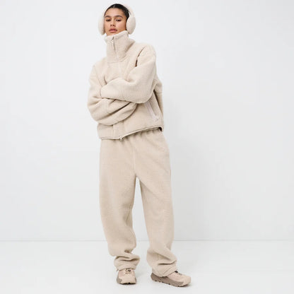 Cream Sherpa Fleece Jogger Pants