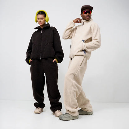 Brown Sherpa Fleece Jogger Pants