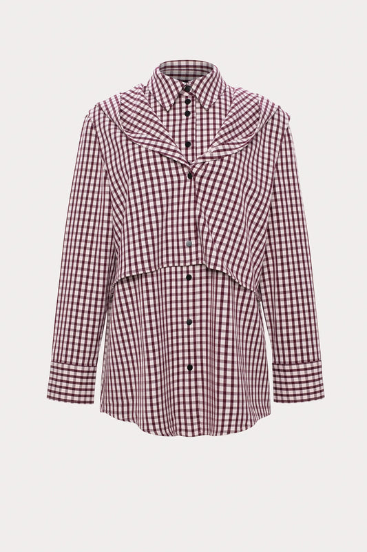 Red and White Plaid Hooded Shirt