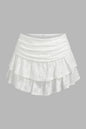 White Ruched Floral Lace Layered Mini Skirt