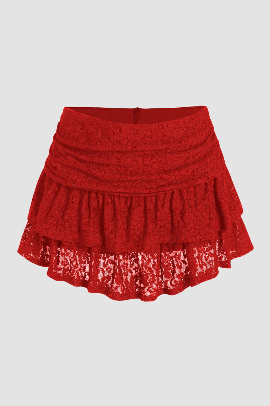 Red Lace Layered Mini Skirt