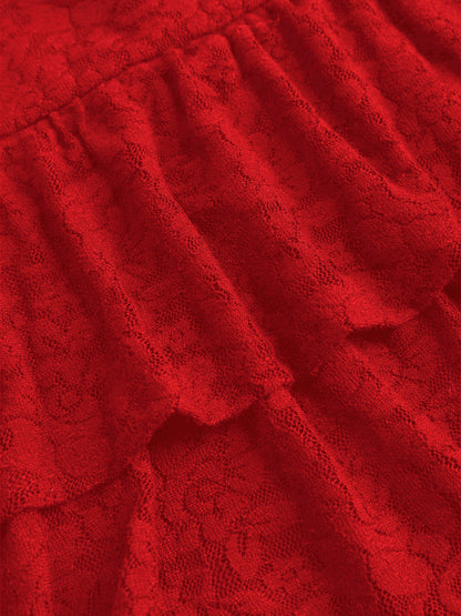 Red Lace Layered Mini Skirt