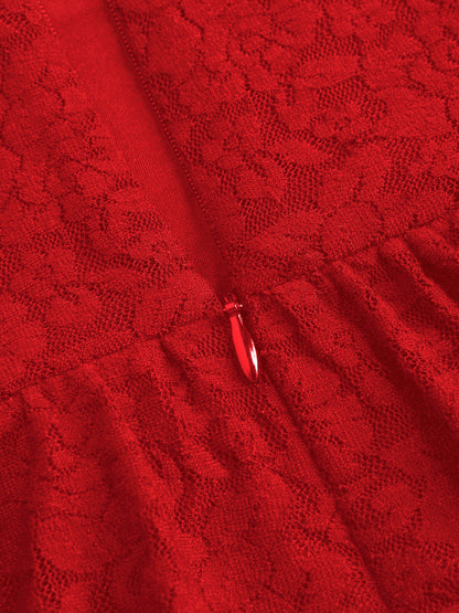 Red Lace Layered Mini Skirt