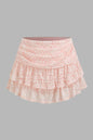 Pink Floral Lace Layered Mini Skirt