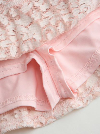 Pink Floral Lace Layered Mini Skirt