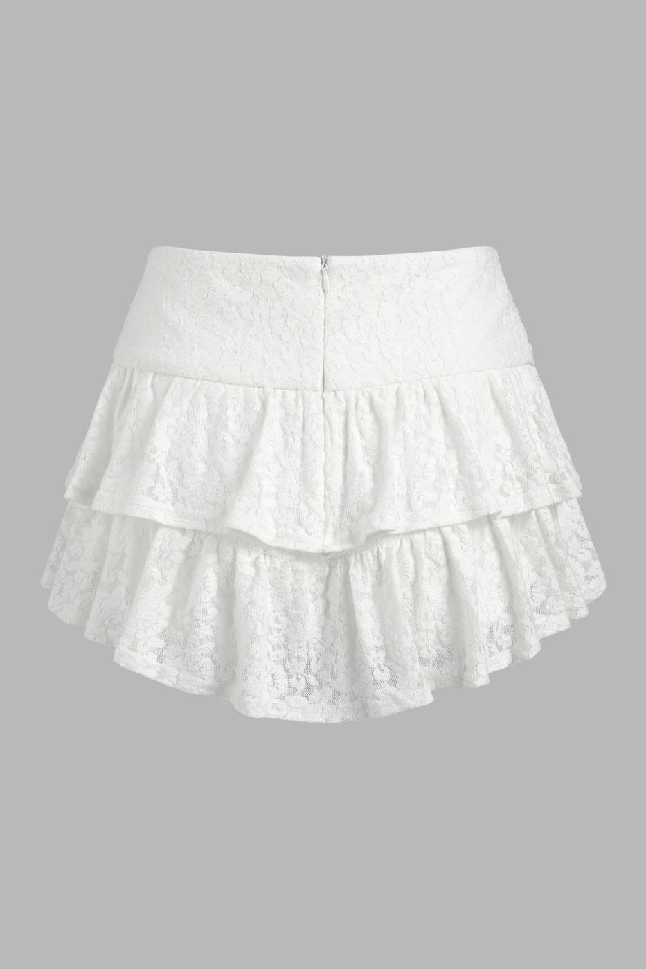 White Ruched Floral Lace Layered Mini Skirt