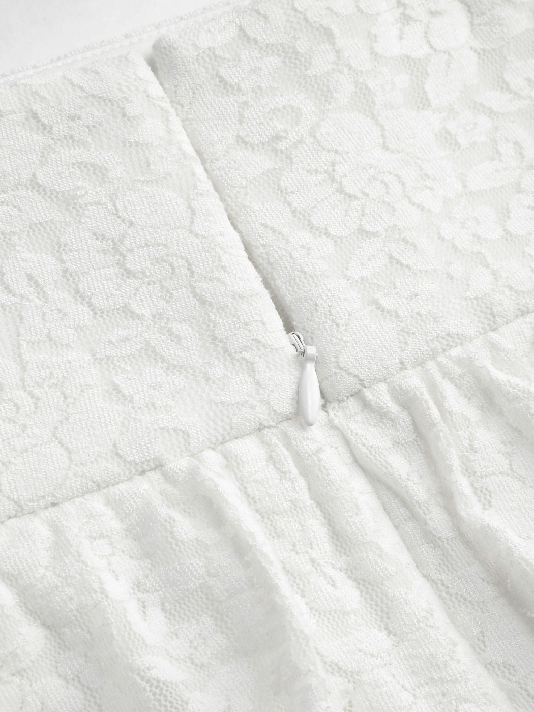 White Ruched Floral Lace Layered Mini Skirt