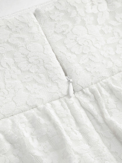 White Ruched Floral Lace Layered Mini Skirt