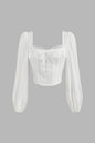 White Square Neck Lace Knotted Blouse
