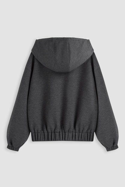 Grey Terry Gingham Lace Trim Hoodie