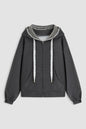 Grey Terry Gingham Lace Trim Hoodie