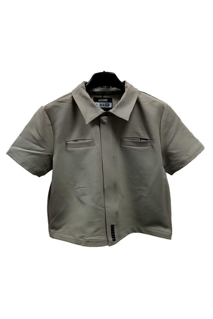 Khaki Workwear Lapel Collar Zip T-shirt