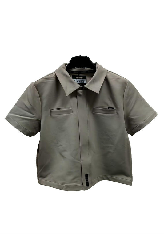 Khaki Workwear Lapel Collar Zip T-shirt