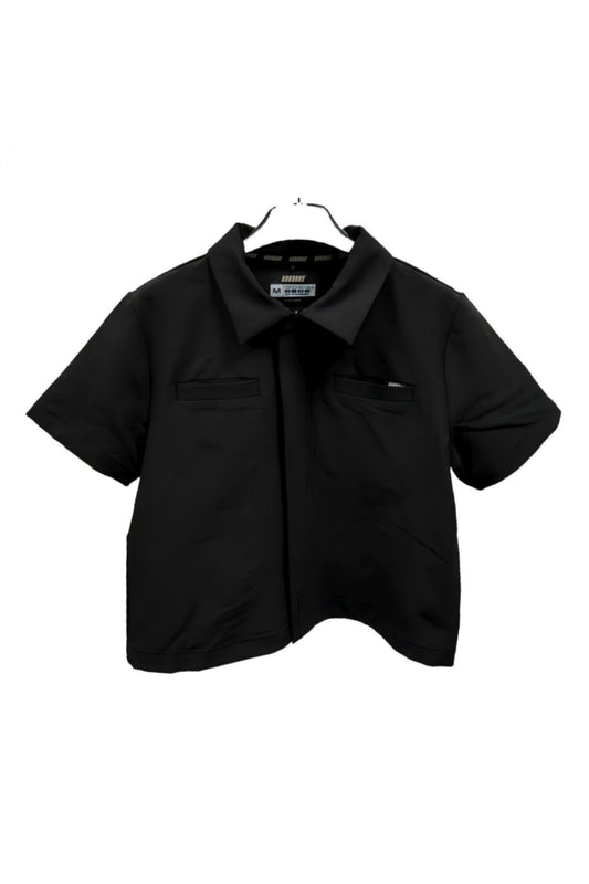 Black Workwear Lapel Collar Zip T-shirt