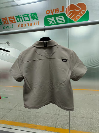 Khaki Workwear Lapel Collar Zip T-shirt