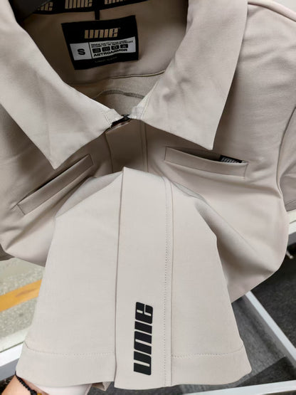 Khaki Workwear Lapel Collar Zip T-shirt