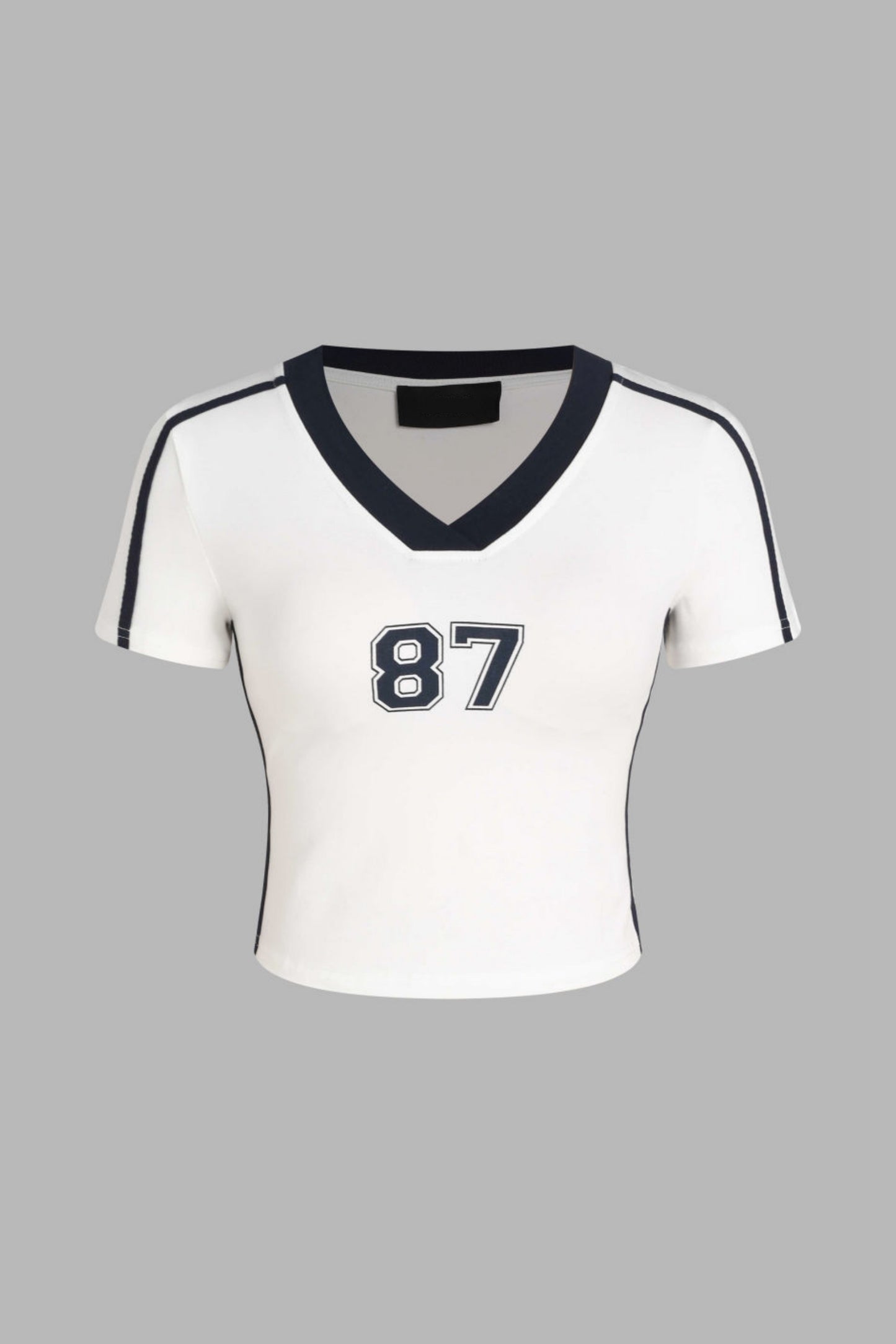 White V Neckline 87 Graphic T-shirt