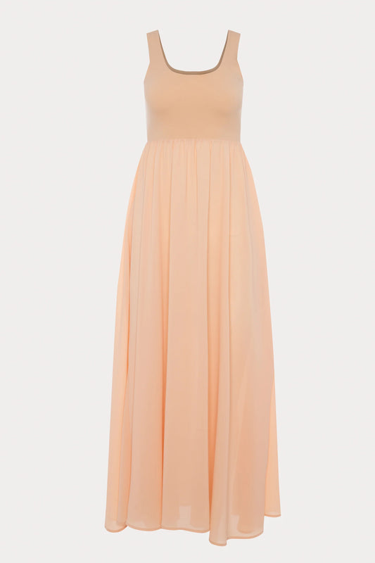 Peach U-neckline Sleeveless Maxi Dress