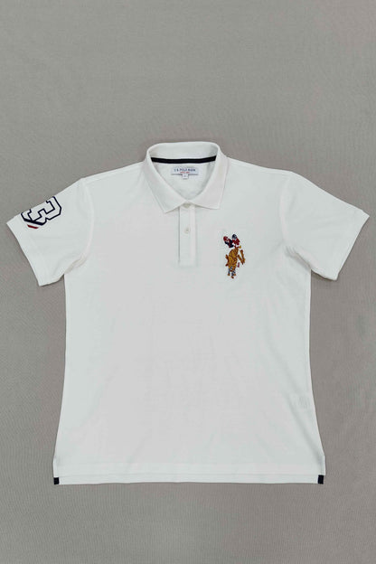 White Embroidery Solid Polo Shirt