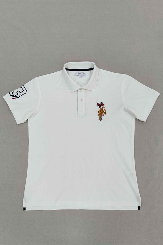 White Embroidery Solid Polo Shirt