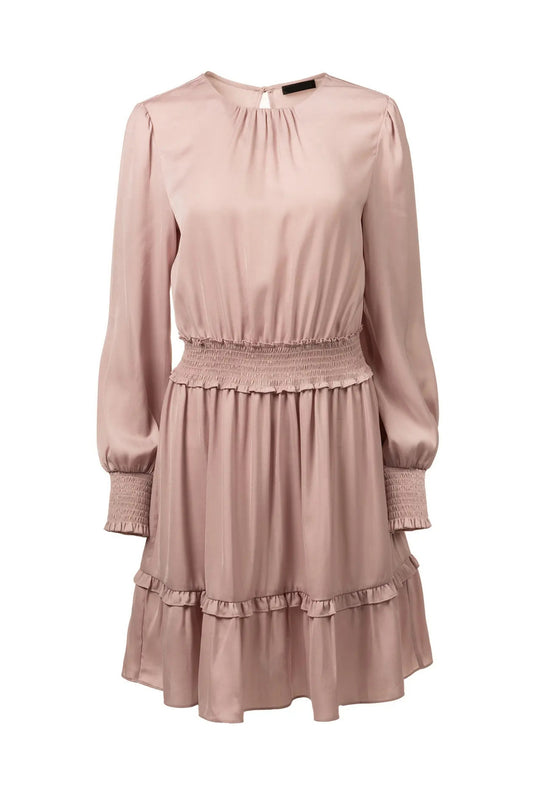 Pink Long-sleeved Dress with Ruffles