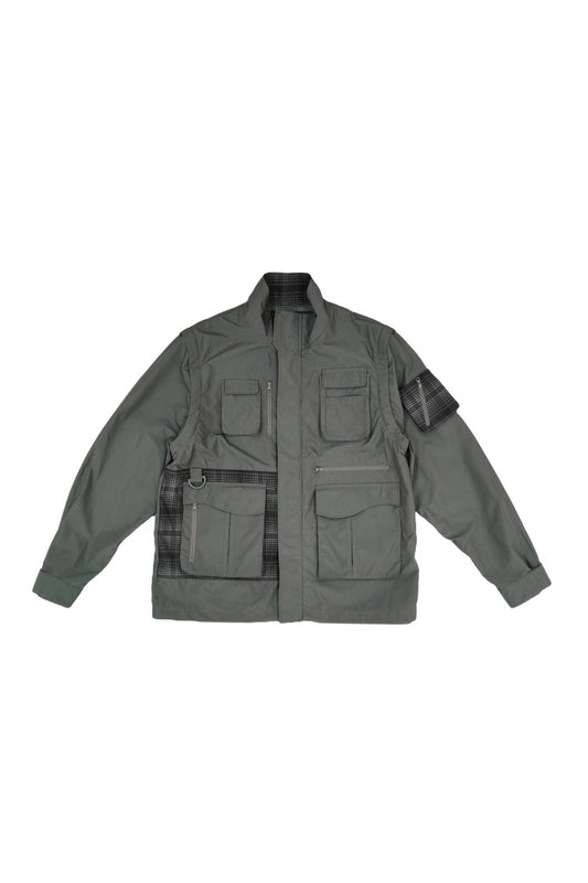 Green Multi-pocket Zipped Jacket with Detachable Sleeves