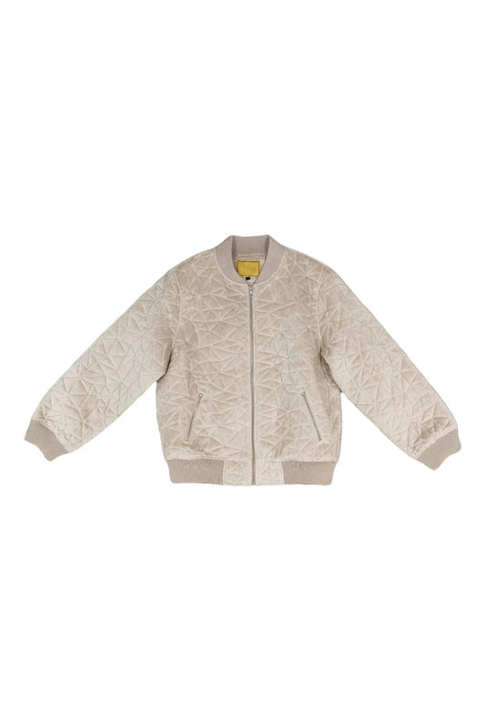 Beige Velvet Baseball Jersey Jacket