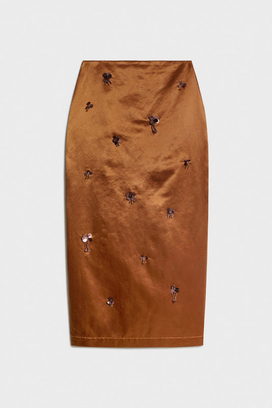 Bronze Handmade Embroidery-detail Skirt