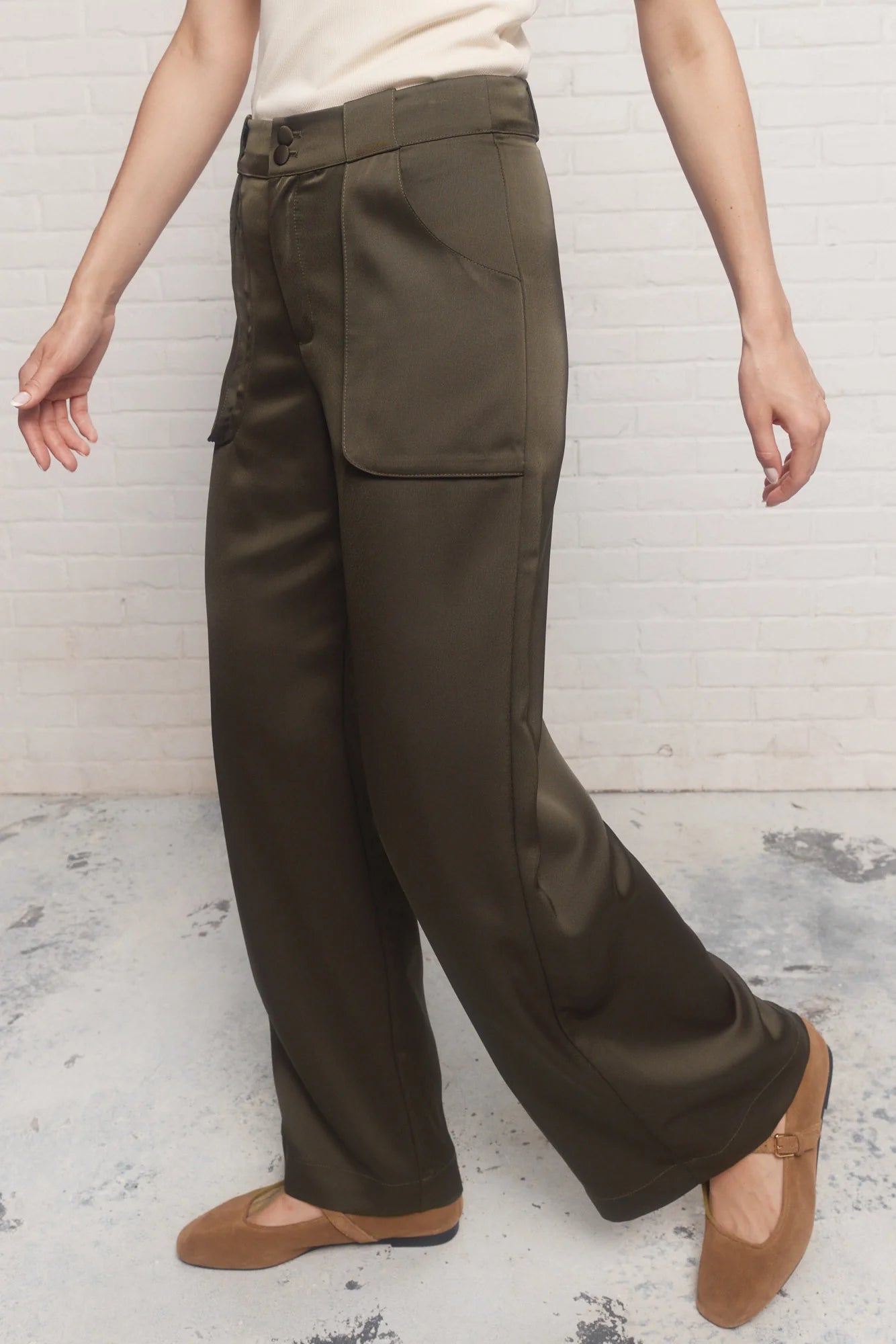 Green Satin-like Pants