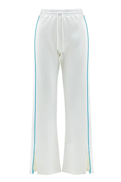 White Straight Leg Contrasting Trim Sweatpants