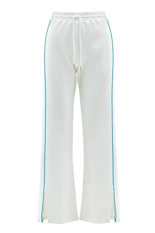 White Straight Leg Contrasting Trim Sweatpants